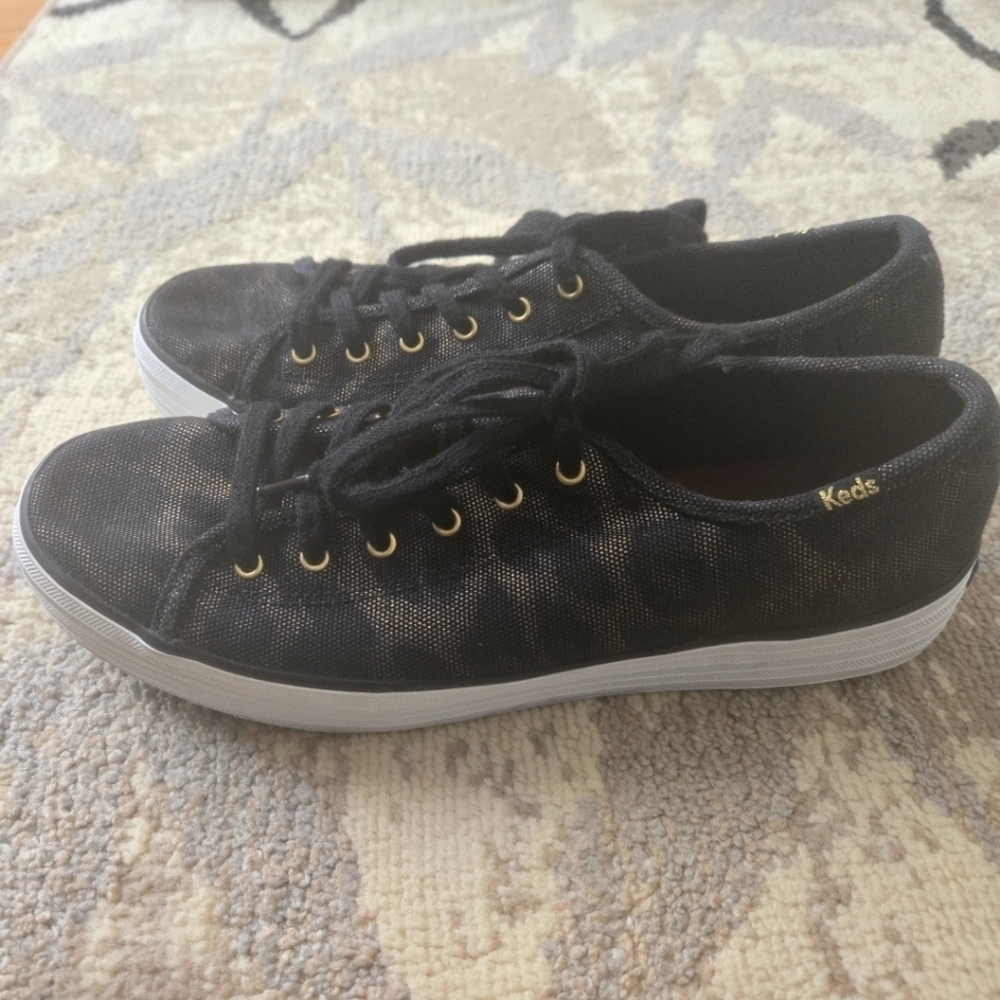 Keds Triple Kick Leopard Print Canvas Sneaker Shoes Women's 9.5 Black/gold